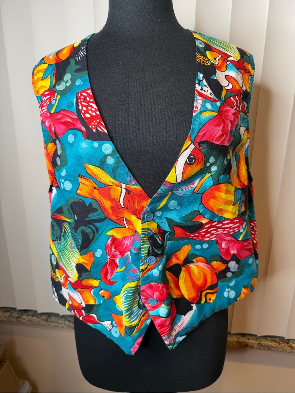 Vintage Art to Wear Aquarium Fish Button Up Vest Unisex Size Medium